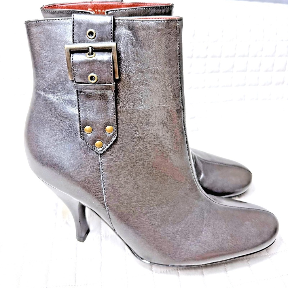 Enzo Angiolini Women's Leather Ankle Boots‎ Size 8M Brown Leather Zip Buckle - Picture 3 of 10